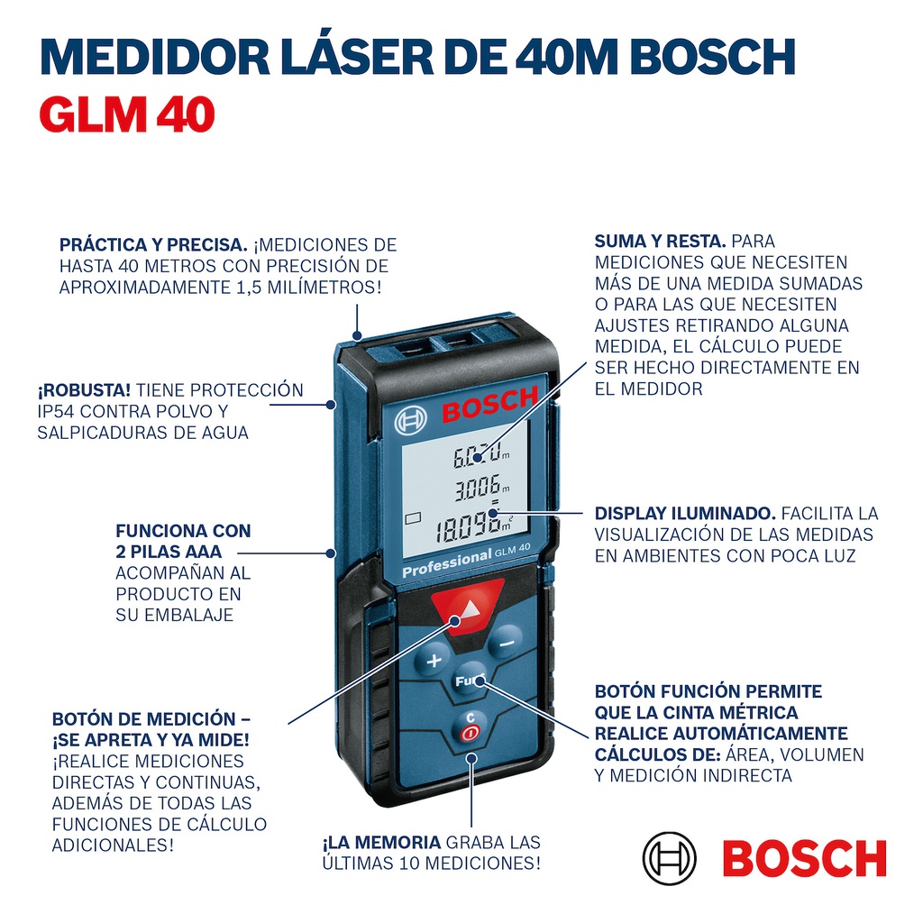 Medidor de Distancia Laser Bosch GLM 40 