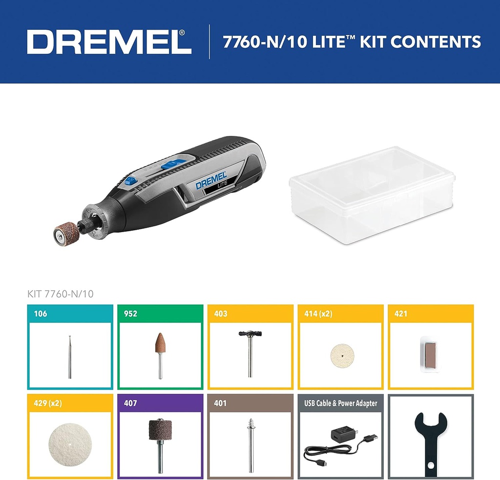 Minitorno Dremel 7760-N/10 3.6V con 10 Accesorios