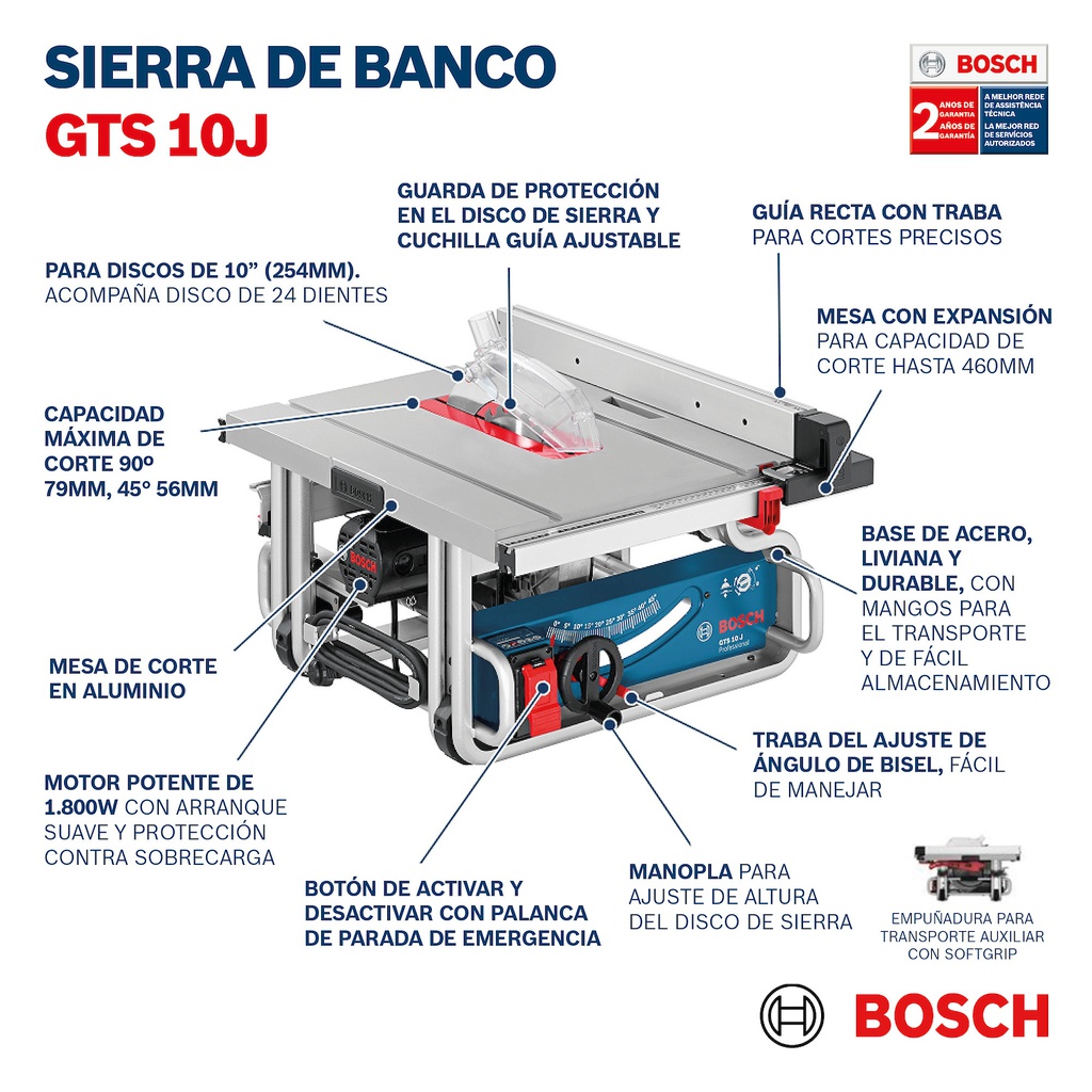 Sierra de Banco Bosch GTS 10 J 1800W 10”