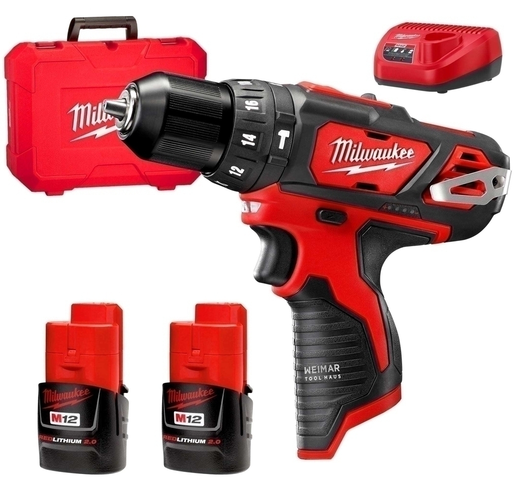 Taladro Atornillador Percutor Milwaukee 12V con 2 Baterias y Cargador