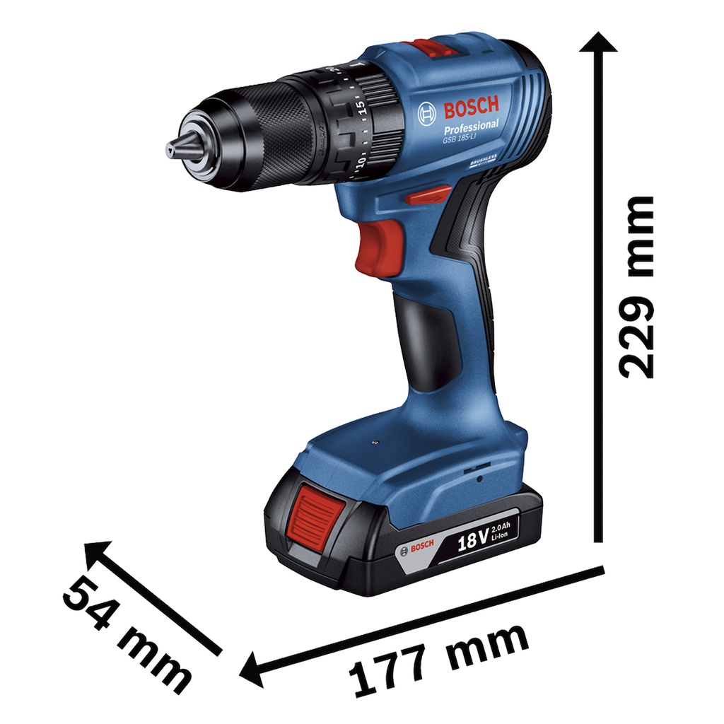 Taladro Percutor Atornillador Bosch GSB 185-LI Sin Carbones con 1 Bateria y Maletin