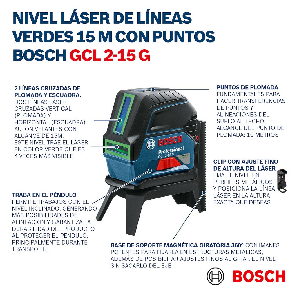 Nivel Laser Bosch GCL 2-15 Green Professional