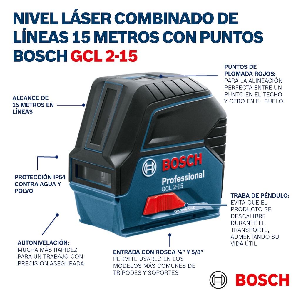 Nivel Bosch Autonivelante Combinado GCL 2-15 + Soporte RM1