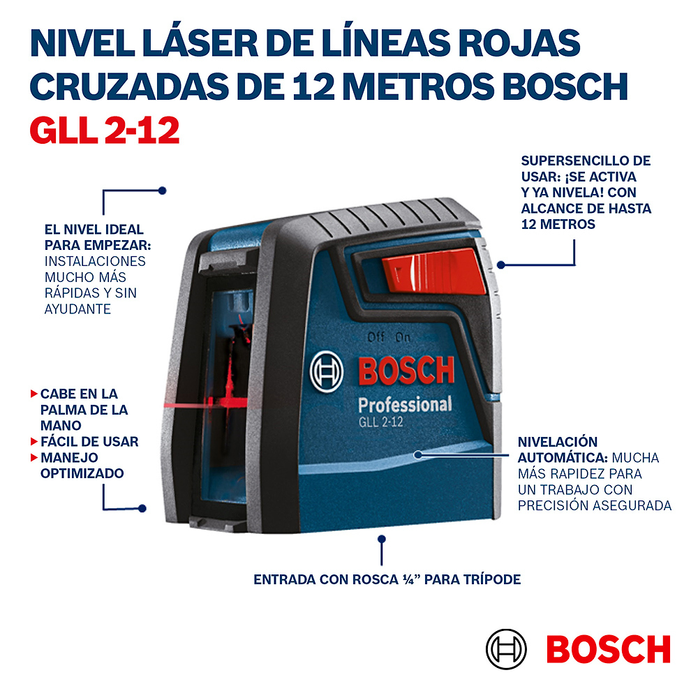 Nivel Laser Autonivelante Bosch GLL 2-12 12mts Luz Roja 