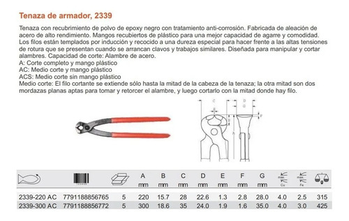 Tenaza Bahco  Armador 12" - 1/2 Corte