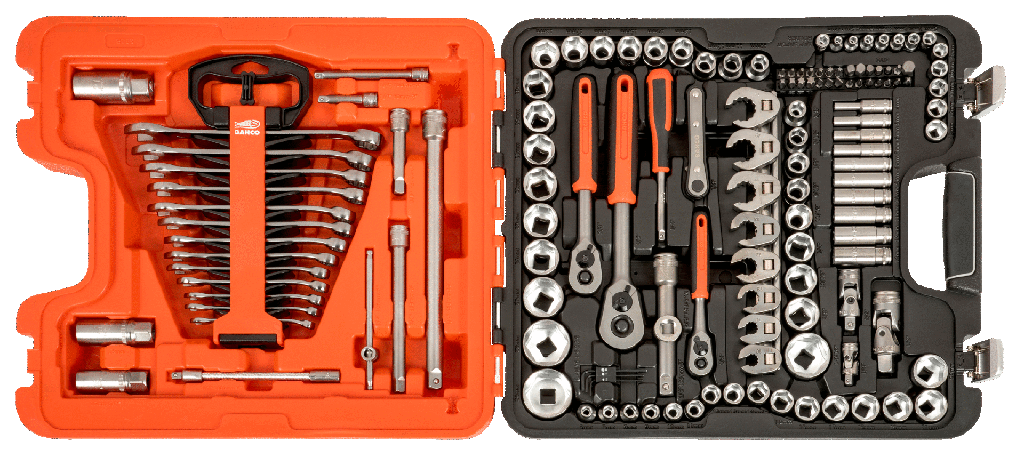 Juego de Bocallaves Bahco de 1/4", 3/8" y 1/2", con Llaves Combinadas y Puntas de Destornillador 138 piezas