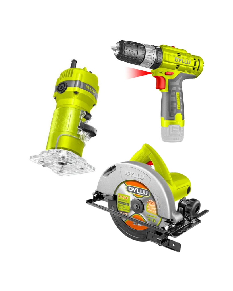 Combo Dyllu Fresadora + Circular + Atornillador 12V
