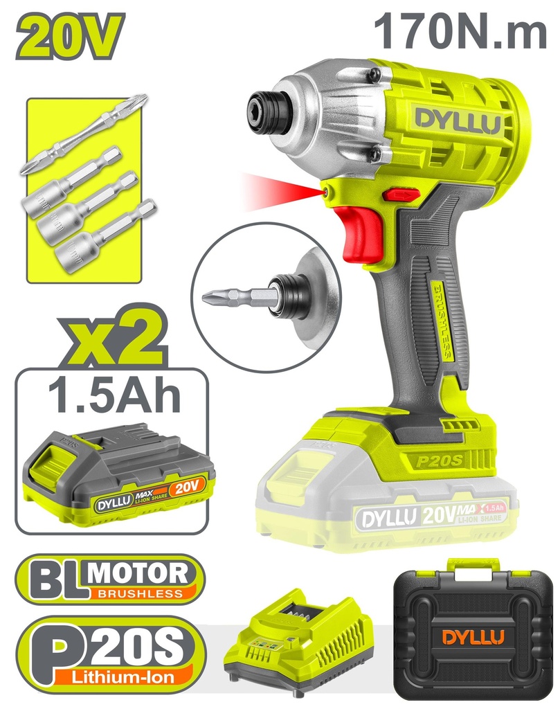 [DI20AI170] Atornillador de Impacto Dyllu DTCD2512-4 1/4 20V 170Nm