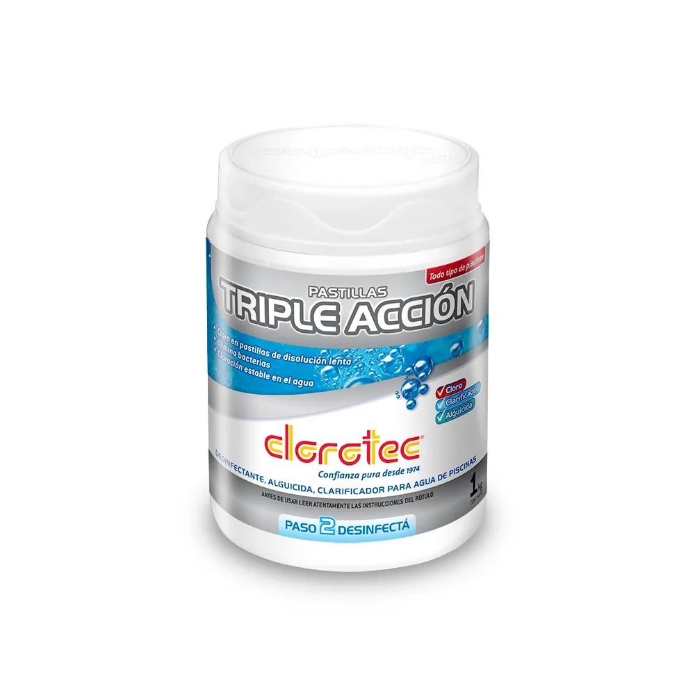 Pastillas Triple Accion Clorotec (Cloro-Clarificador-Alguicida) x 1KG @