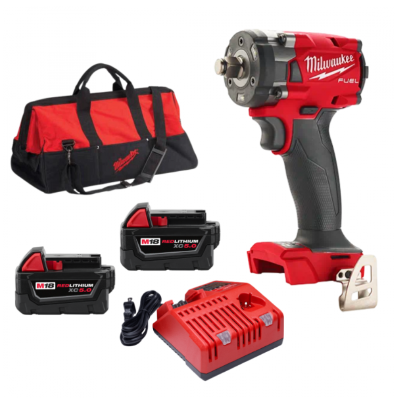 [2855-259AX] Llave de Impacto Milwaukee 18V 5.0AH con 2 Baterias, Cargador y Bolso