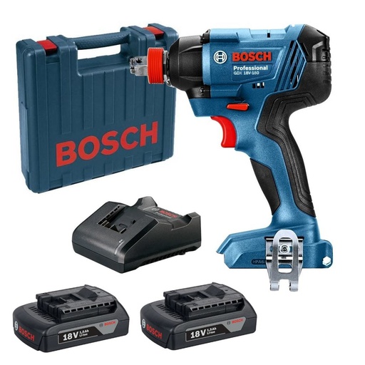 [06019G52H0] Llave Impacto a Bateria Bosch GDX 180-Li 18V 1.5AH 180NM con 2 Baterias y Cargador