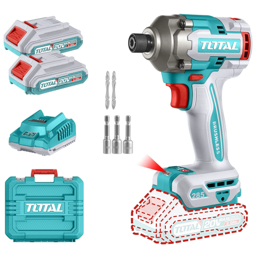 [V2VIAI210] Atornillador de Impacto 20V 1/4" Inalambrico + Doble Batería + Maletín Total TIRLI2028-4