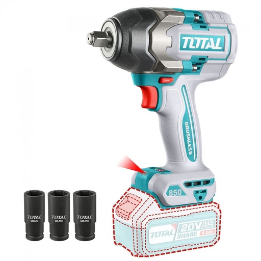 [V2VILI250] Llave de Impacto 20V BL 850Nm Total TIWLI20851 sin Baterias ni Cargador