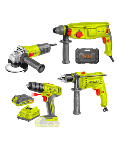 [COMBODYLLU1] Combo Dyllu Amoladora + Rotomartillo + Atornillador 20V + Taladro 13mm