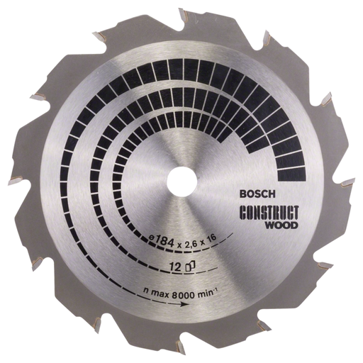[2608641200] Hoja de Sierra Circular Bosch Construct Wood 7.1/4" 12 Dientes Madera de Obra